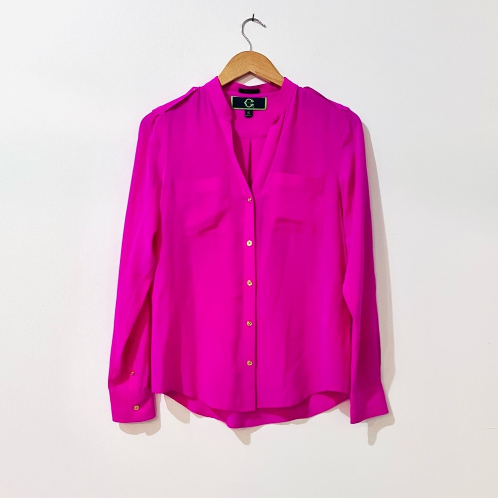 C Wonder Silk Hot Pink Button Down Blouse | Size Small
